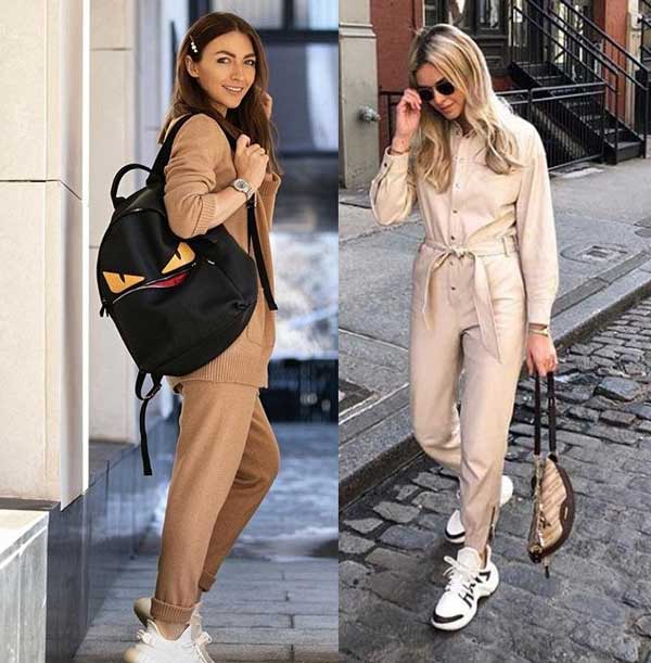 What to wear with white sneakers - beige things