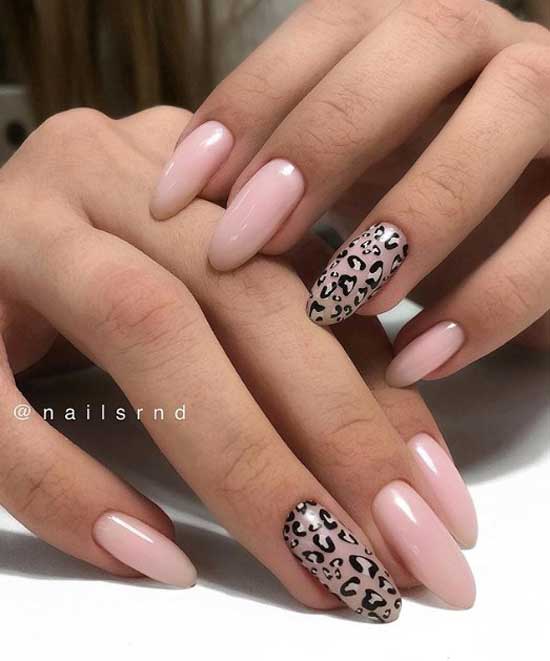 Nude with leopard print manicure