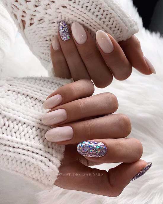 Light manicure with glitter