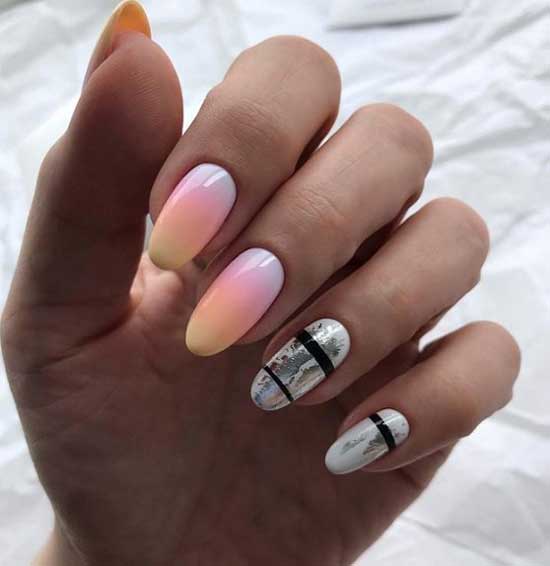 Light manicure with gradient and foil