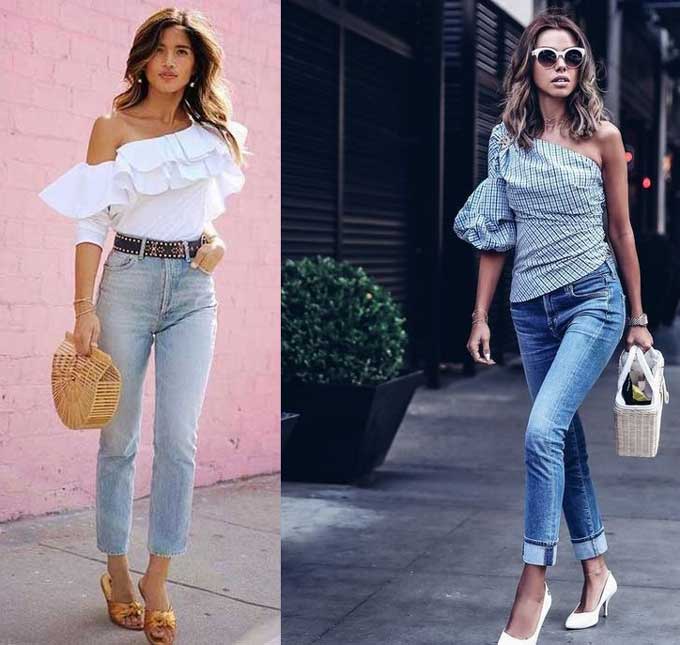 Top on one shoulder: must-have instead of a T-shirt, fashionable images