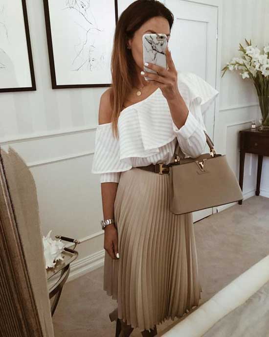 One Shoulder Top with Pleated Skirt