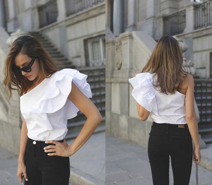 Top on one shoulder: a must-have instead of a T-shirt, fashionable images, photos