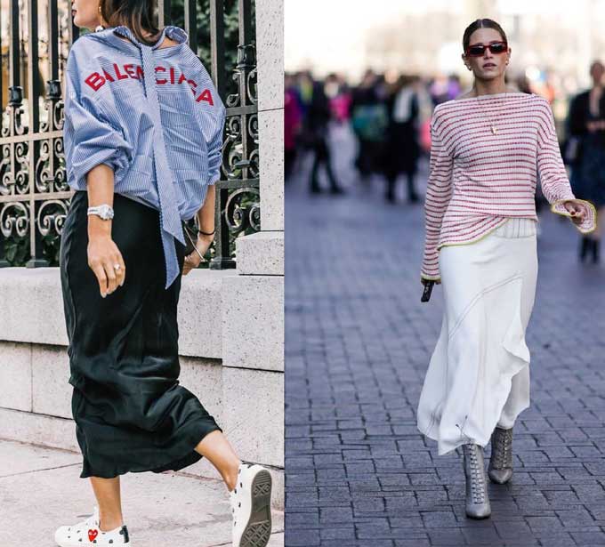 Images à la mode avec une jupe en lin