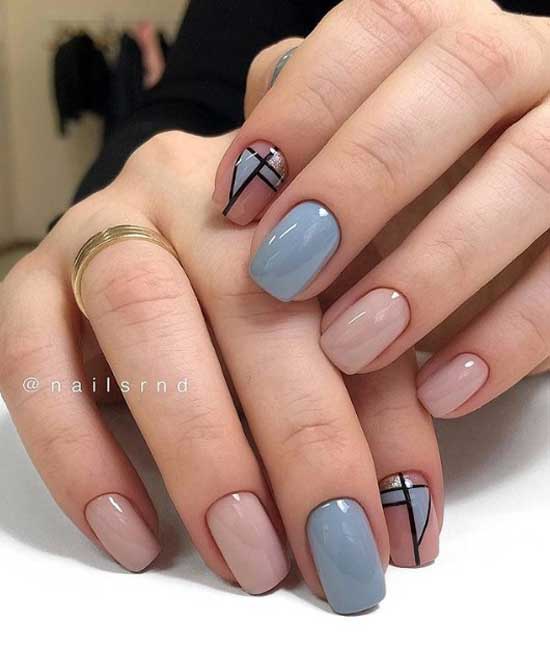 Beige and blue manicure 2019-2020