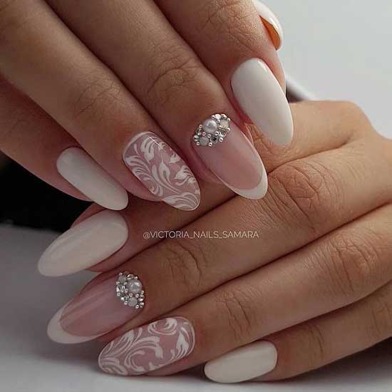 Wedding manicure with monograms