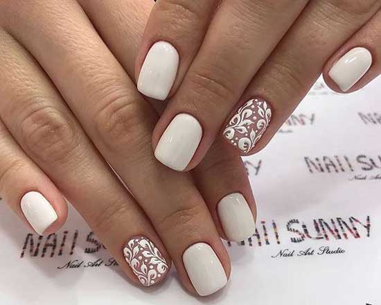 White manicure with matching monograms for brides