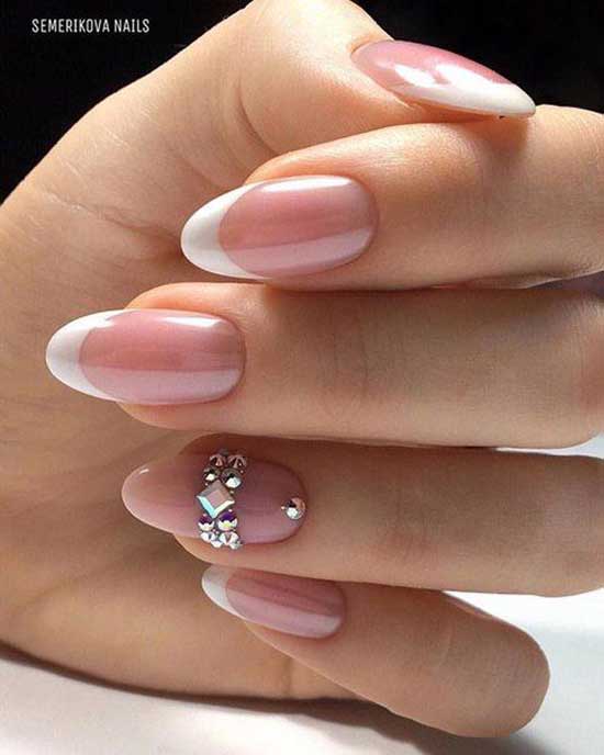 Wedding French manicure with rhinestones