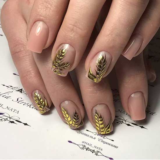 Golden sprigs from foil manicure