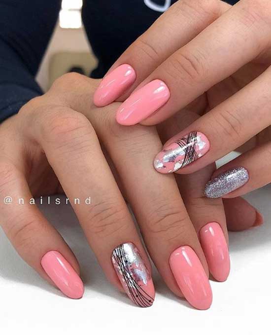 Pink manicure with foil