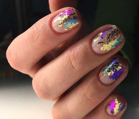 Manicure with multi-colored foil