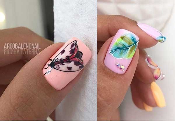 Pink manicure with print