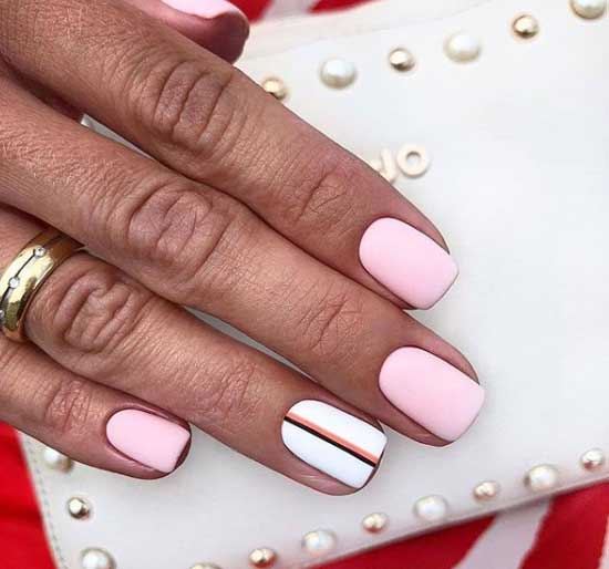 Pink manicure with stripes