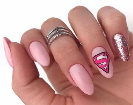 Pink manicure with one finger accent