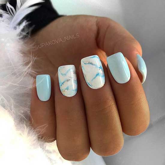 Delicate manicure with glitters and designs in a natural stone 2019-2020