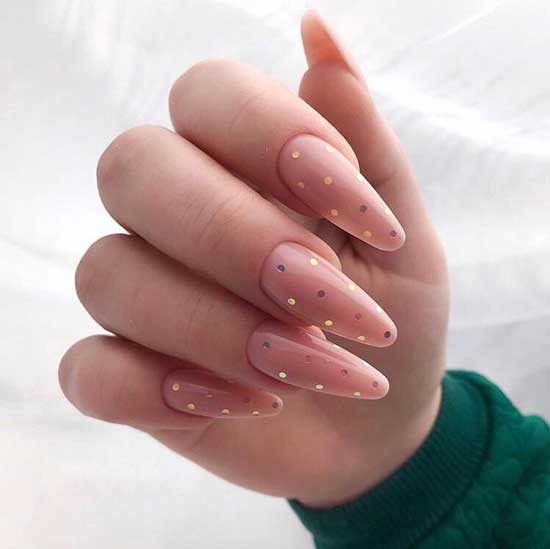 Beige manicure for long nails