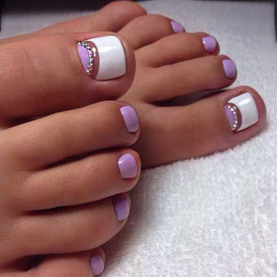 French pedicure with rhinestones