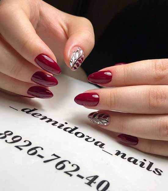 Burgundy manicure and accent foil broken glass