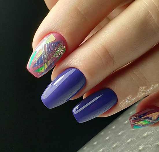 Bright manicure with broken glass decor