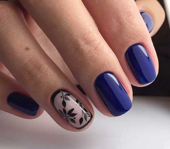 Business style blue manicure with one finger accent