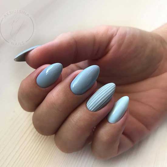 Blue manicure in the office