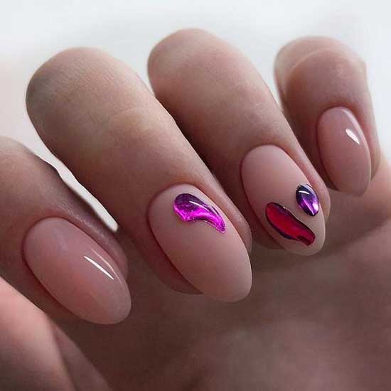 pink manicure and fused metal drop design