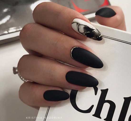 Black matte manicure for long nails in the office