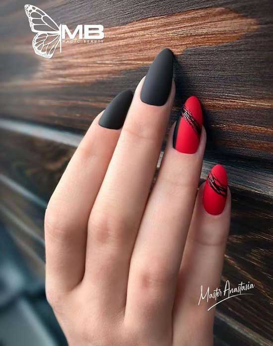 Manucure classique rouge et noire