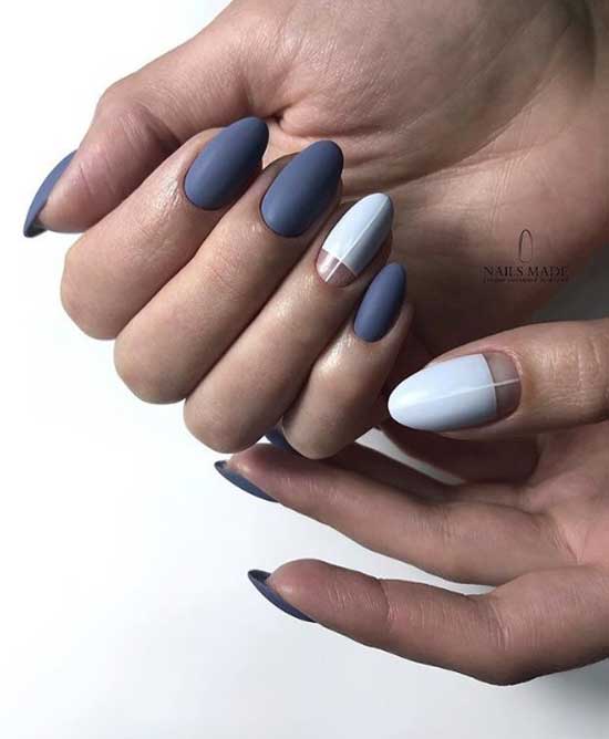 The combination of monophonic and moon manicure is a classic