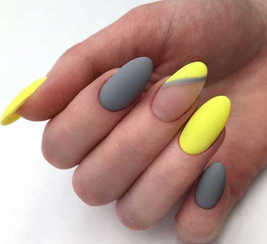 Gray combined with yellow - manicure for autumn