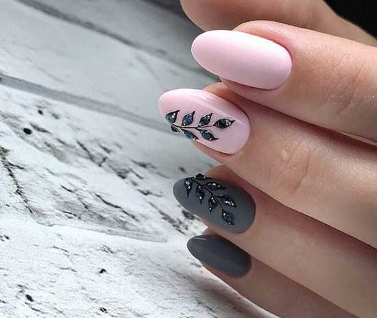 Gray pink fall manicure design