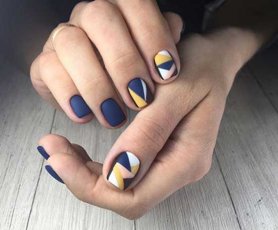 Matte blue manicure with geometry