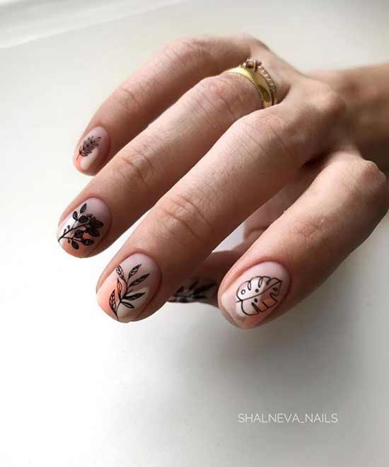 Autumn manicure with stickers