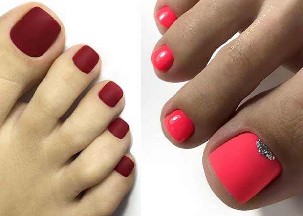 Solid color matte pedicure