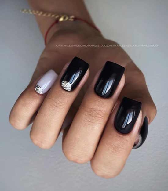 Black with milky manicure