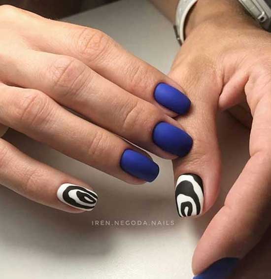 Imitation cow skin print blue manicure