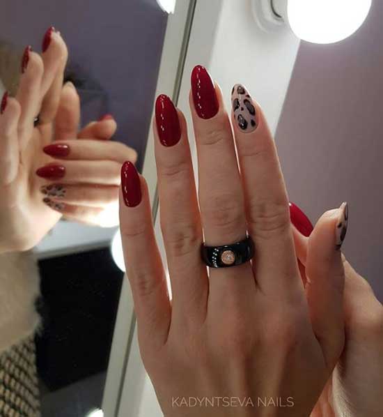 Burgundy leopard manicure