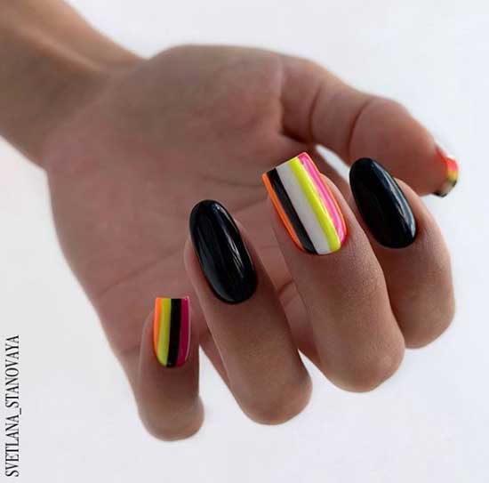 The combination of different shapes of nails in a dark manicure