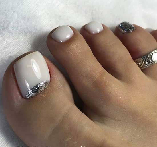 White pedicure beautiful design