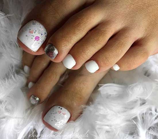 Trendy white pedicure design