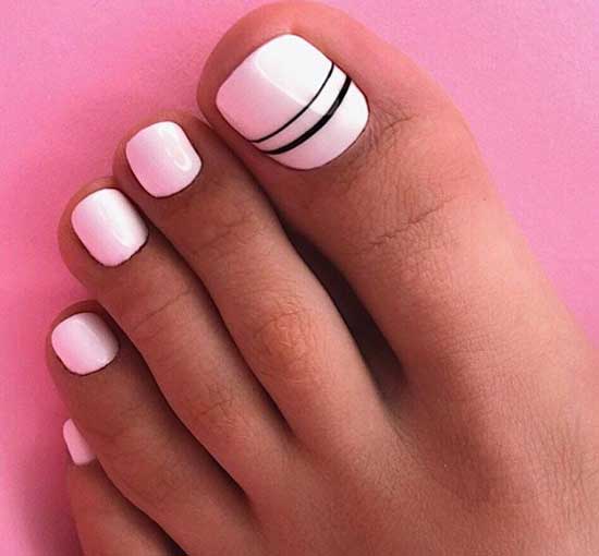 White pedicure with fine lines