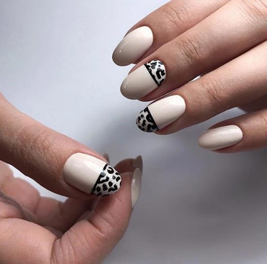 Beige leopard manicure