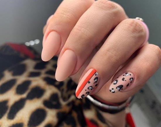 Matte leopard manicure with colored stripes