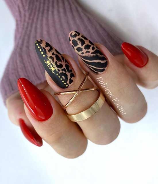 Leopard with red coated nails