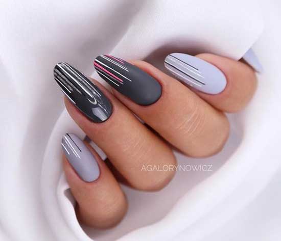 Almond-shaped gray manicure design, photo