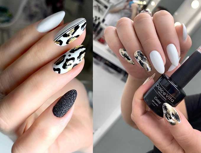 Almond-shaped manicure with print