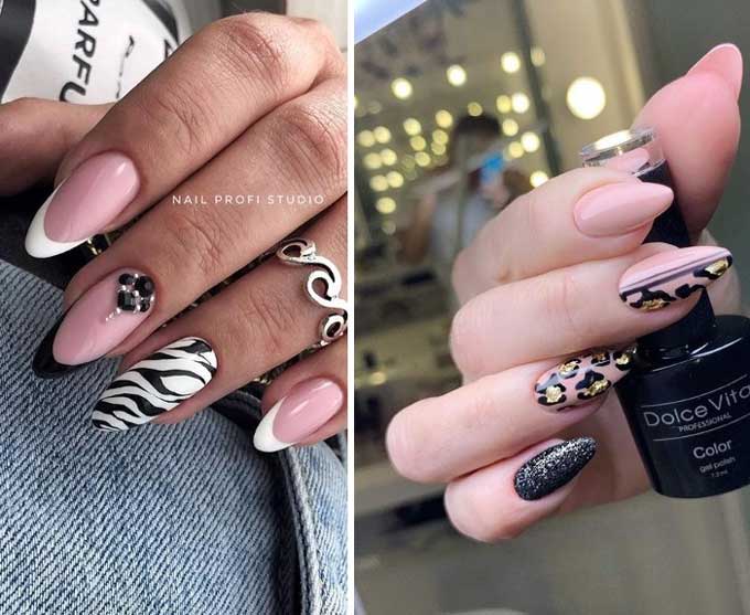 Original ideas for almond-shaped manicure in the photo