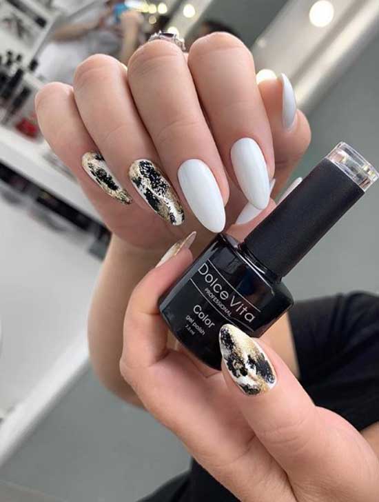 White almond print manicure