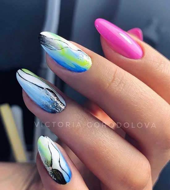 Design abstraction on almond-shaped nails photo