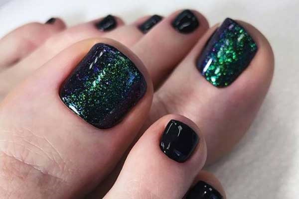 Dark glitter gel pedicure